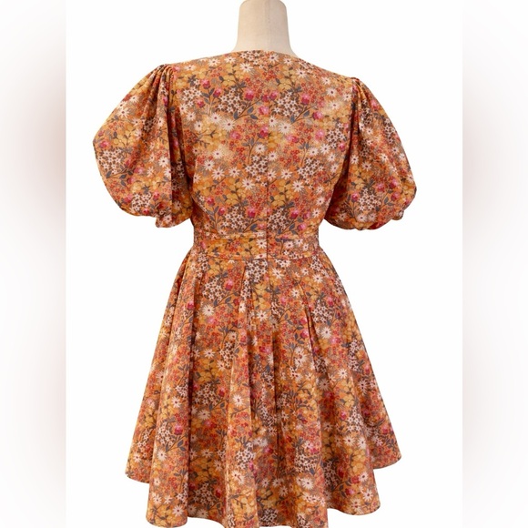 Fate bubble puff sleeve boho floral dress, underbust tie bow- S - Picture 10 of 10
